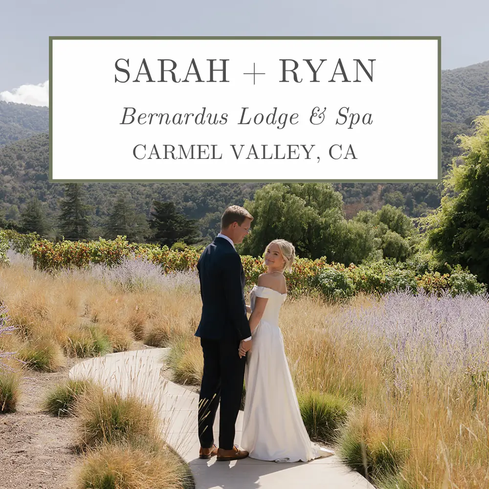 Bride and groom in scenic landscape